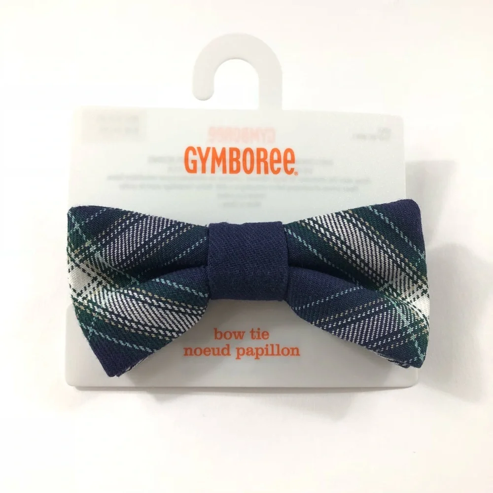Boys Navy Blue Green White Plaid Bow Tie Preppy Gymboree 2T - 5T Adjustable